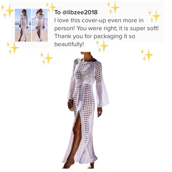 Crochet Open Knit Mesh Swimsuit Cover-Up in White OSFM XS-M - Picture 2 of 9